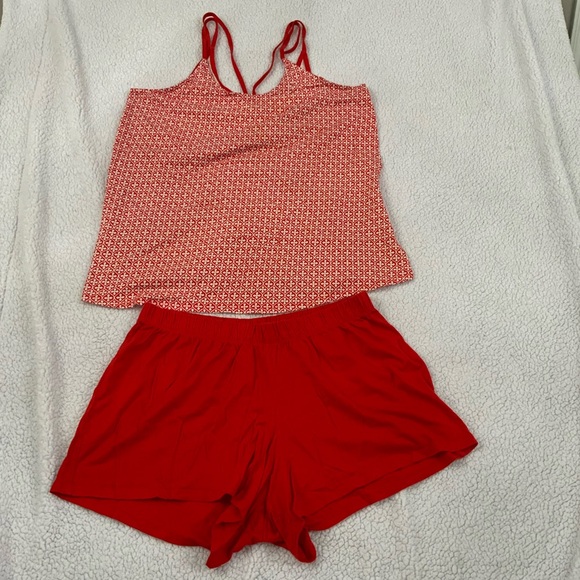 Cacique Other - Cacique PJ Pajama Set Cami Top And Short Size 14/16 Red White 100% Cotton Knit